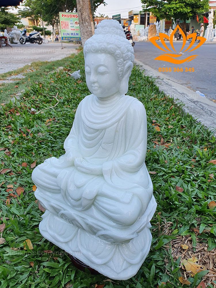 Tượng Phật Thích Ca đá Canxit trắng tự nhiên