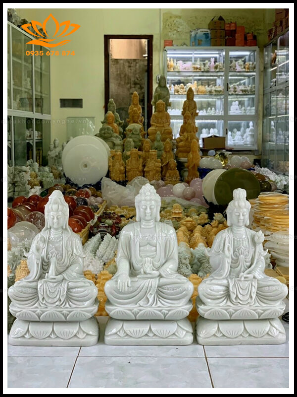 Tam Thế Phật đá cẩm thạch trắng tự nhiên