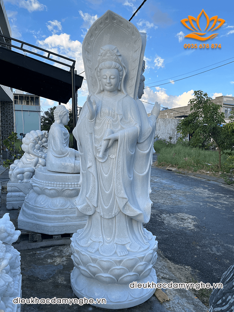 Điêu khắc Tượng Phật Quan Âm Tam Diện Bằng Đá Tự Nhiên