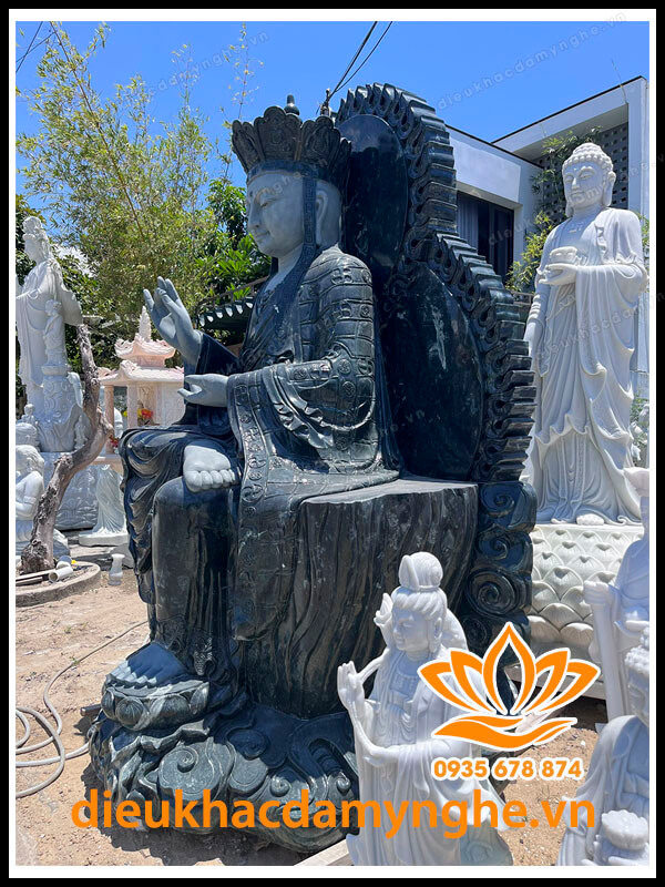 Tượng Phật Địa Tạng Vương Bồ Tát Tọa Sen Bằng Đá Cẩm Thạch Xanh 3 Mét