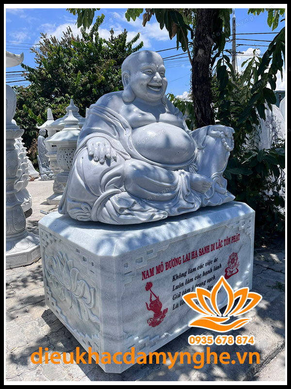 Tượng Phật Di Lặc Bằng Đá Trắng Tự Nhiên Nguyên Khối