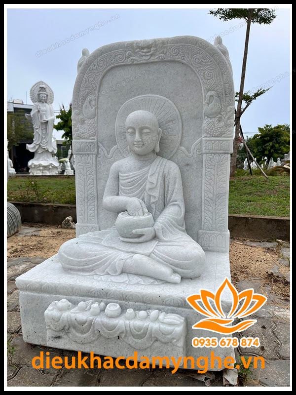 Tượng Đức Phật Silavi Ban Phước Bằng Đá Trắng Non Nước