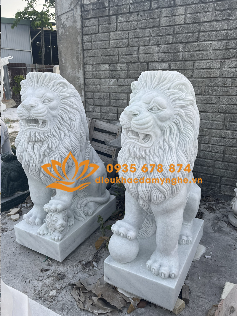 Bán Tượng Sư Tử Bằng Đá Trắng Nguyên Khối Đẹp Nhất