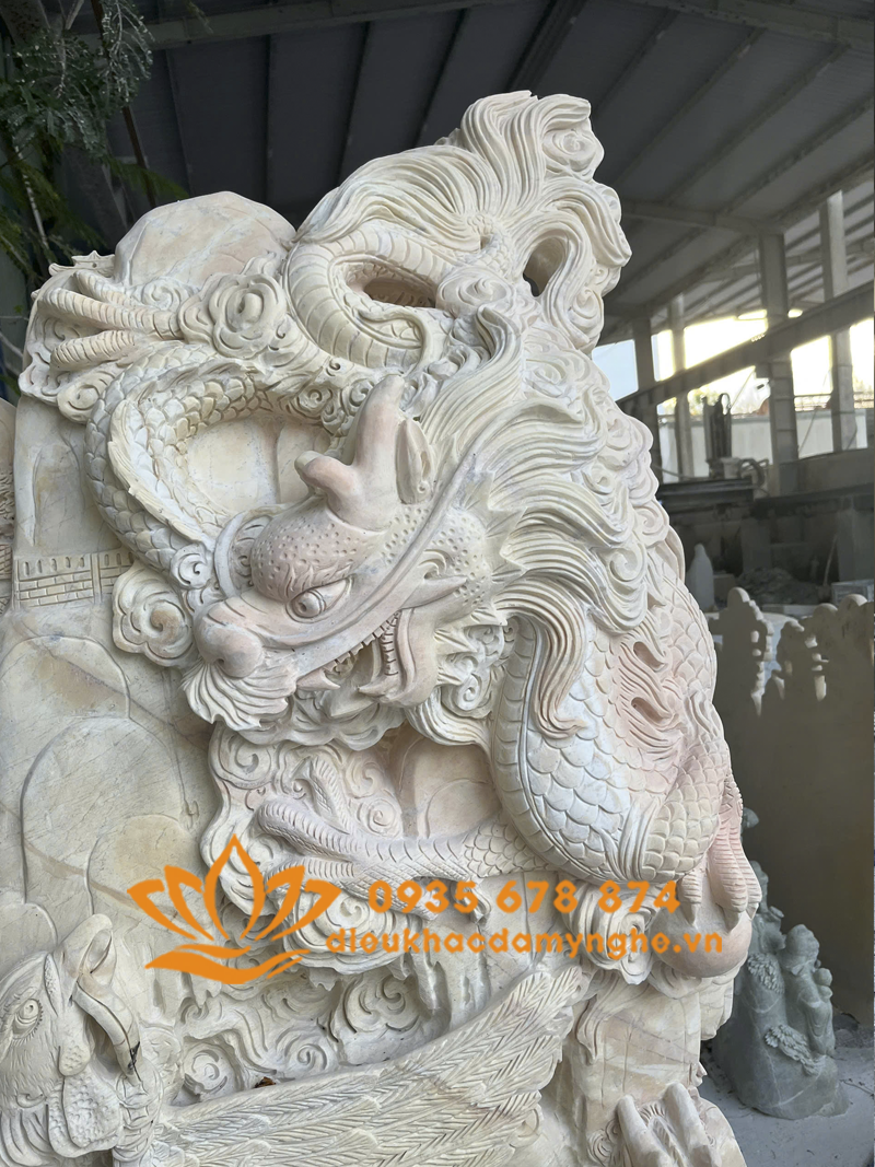 Tranh Phù Điêu Chạm Tứ Linh Bằng Đá Cẩm Thạch Non Nước