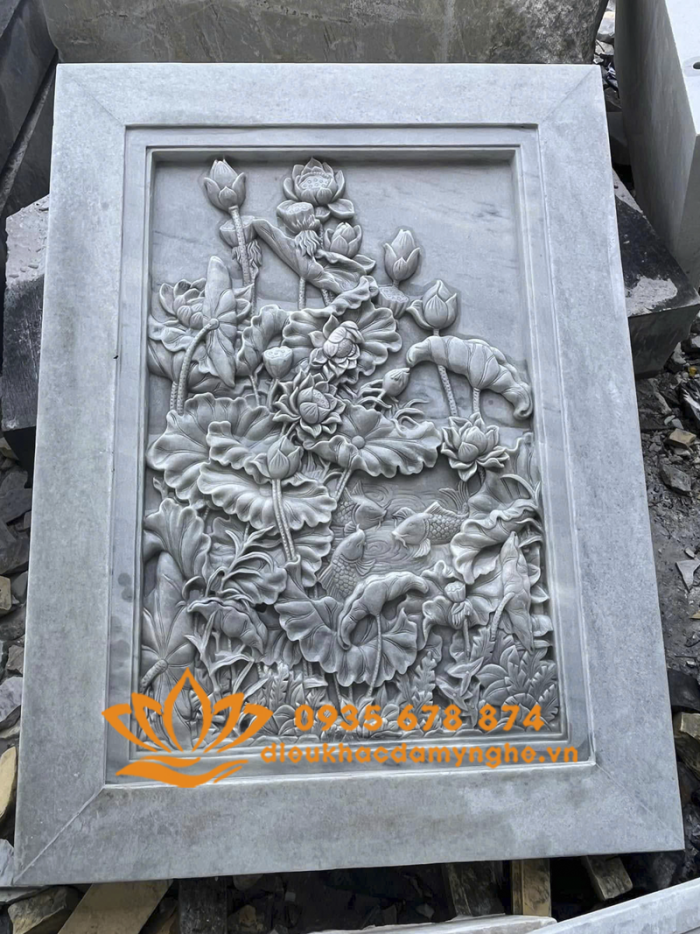 tranh phu dieu cham hoa sen bang da xam min