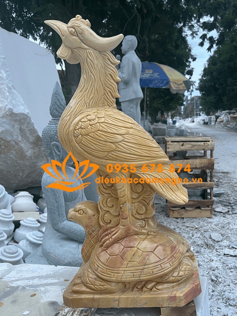 Tượng Chim Hạc Đứng Trên Lưng Rùa Bằng Đá Cẩm Thạch