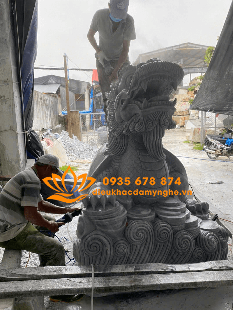 Mẫu Tượng Long Quy Bằng Đá Xám Non Nước