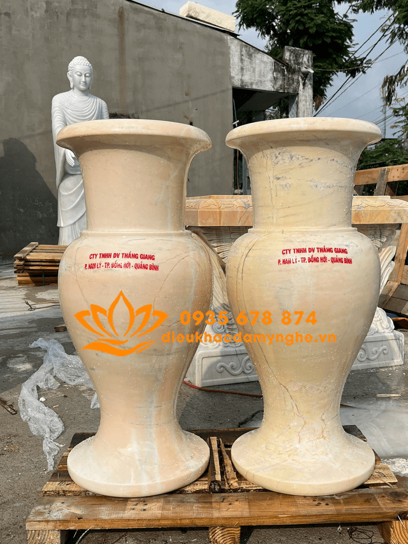 Cặp Lục Bình Tròn Cao 80cm Bằng Đá Mỹ Nghệ Non Nước