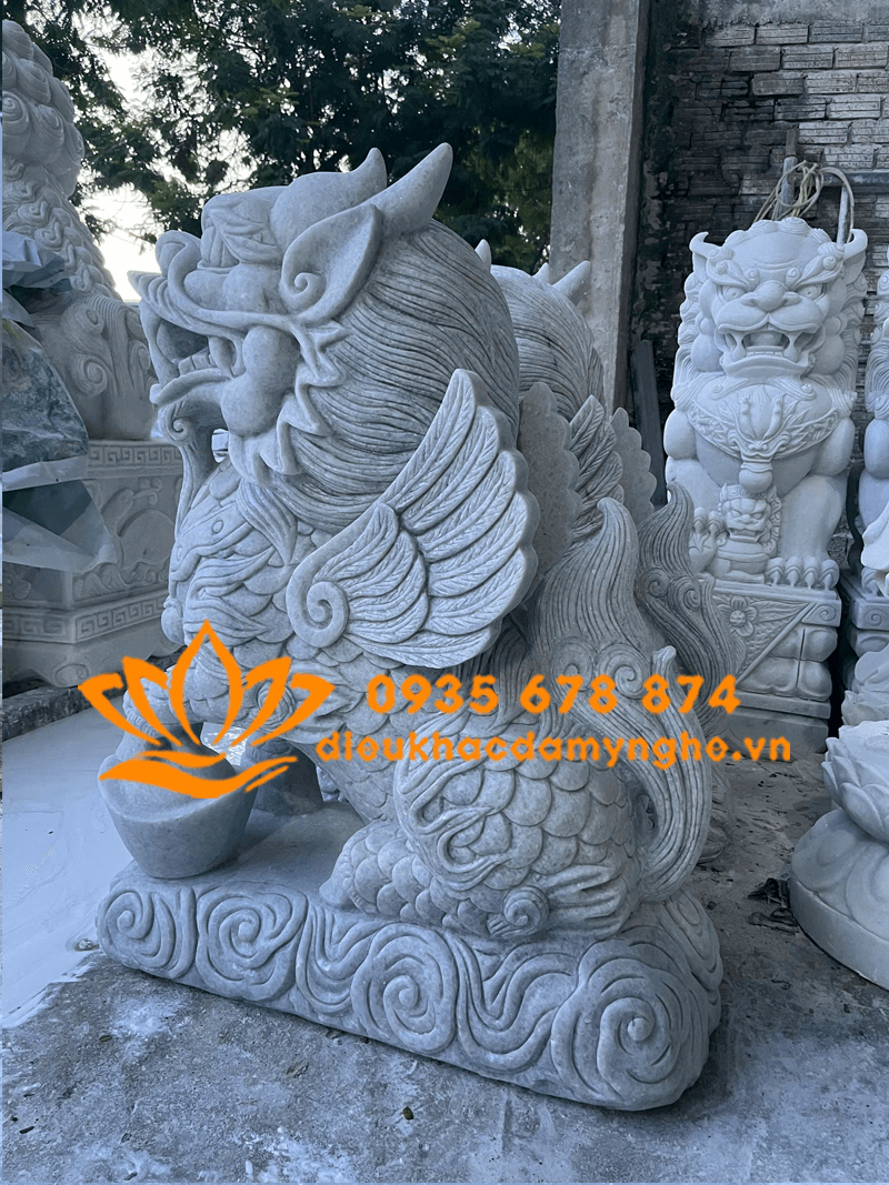 Mẫu Tượng Nghê bằng Đá Cẩm Thạch Trắng Cao Cấp Giá Rẻ