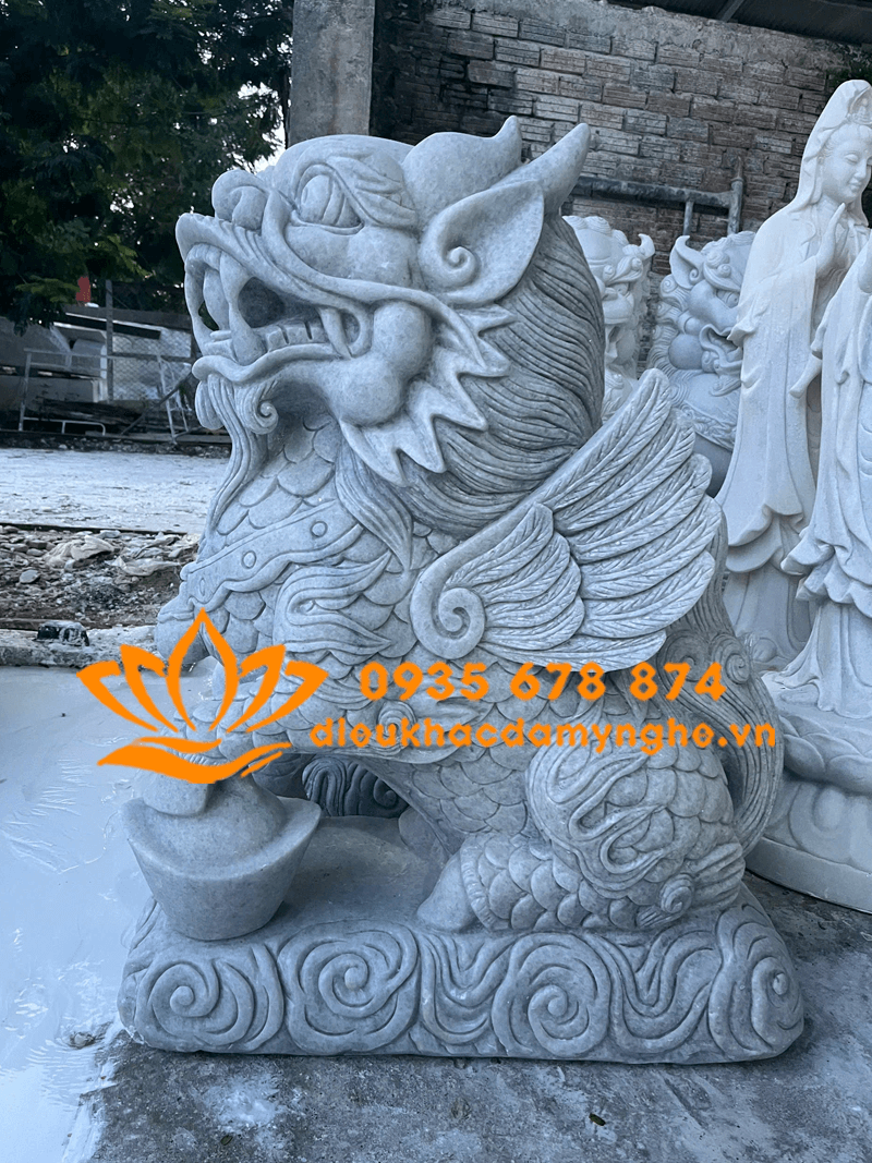 Mẫu Tượng Nghê bằng Đá Cẩm Thạch Trắng Cao Cấp Giá Rẻ