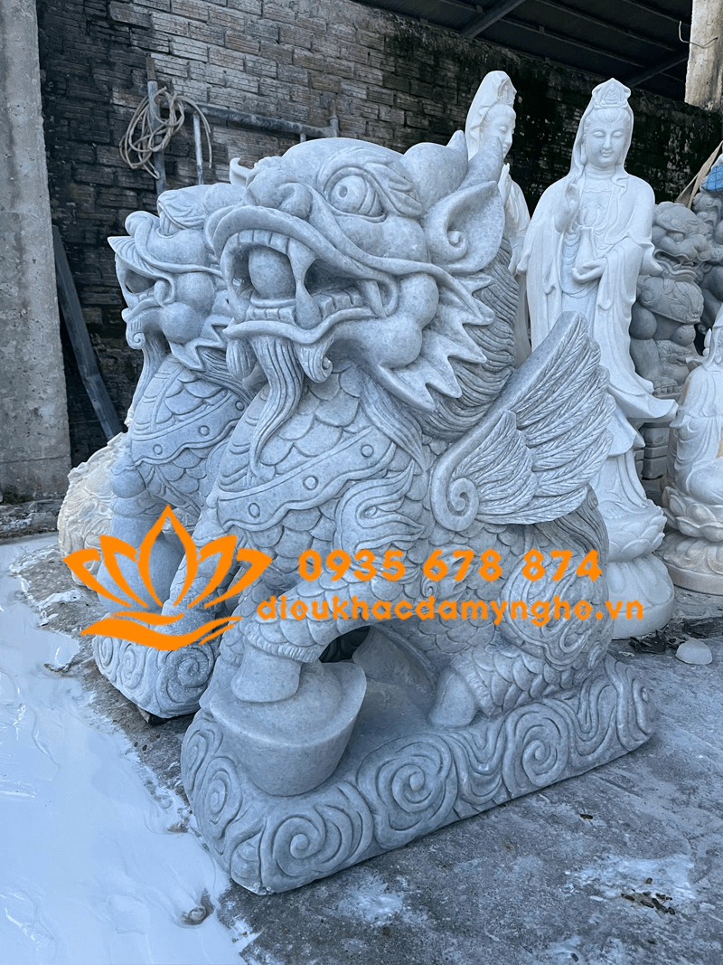 Mẫu Tượng Nghê bằng Đá Cẩm Thạch Trắng Cao Cấp Giá Rẻ
