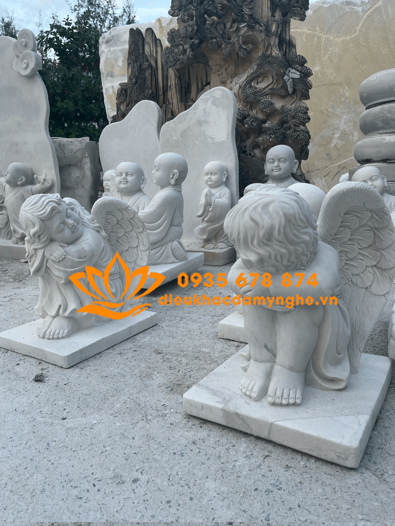 Mẫu Tượng Cậu Bé Thiên Thần Đá Mỹ Nghệ Non Nước 50cm