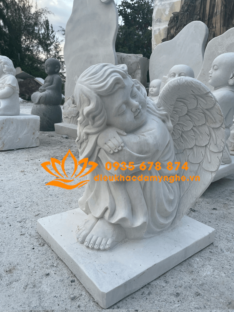 Mẫu Tượng Cậu Bé Thiên Thần Đá Mỹ Nghệ Non Nước 50cm
