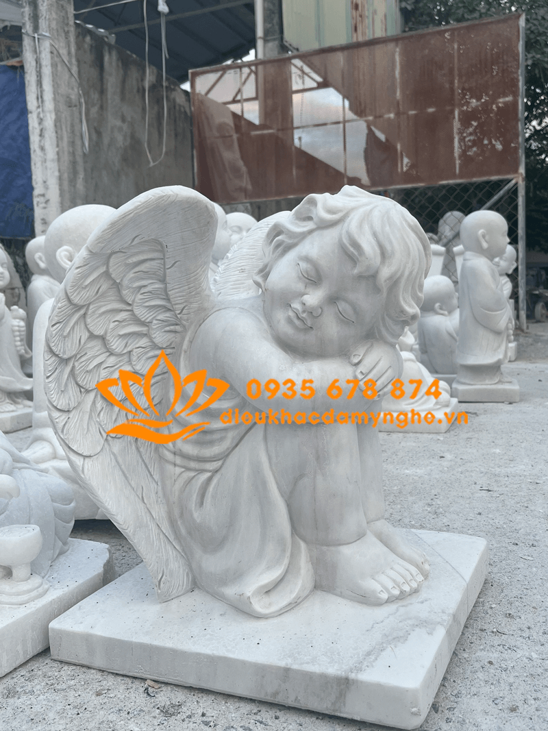 Mẫu Tượng Cậu Bé Thiên Thần Đá Mỹ Nghệ Non Nước 50cm