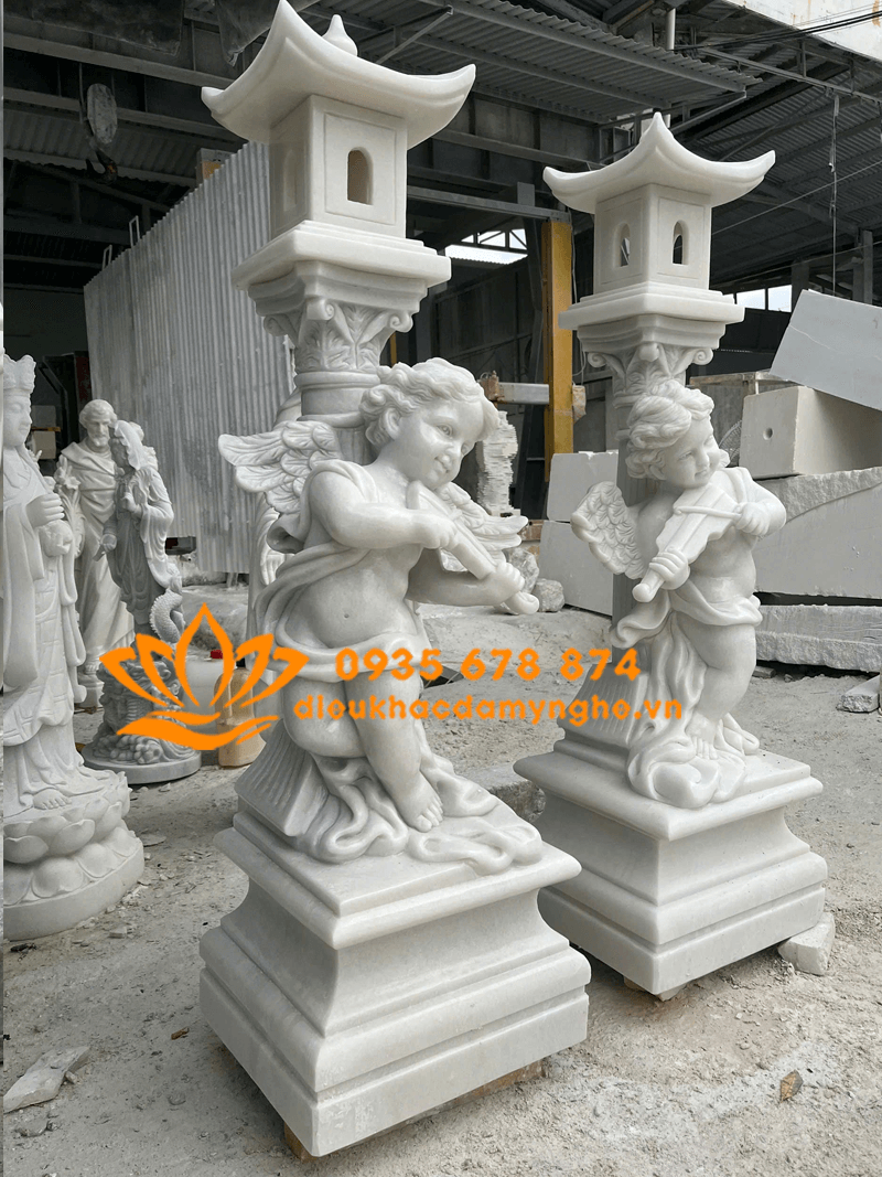 Bán Tượng 2 Thiên Thần Bằng Đá Trắng Cao Cấp, Chất Lượng