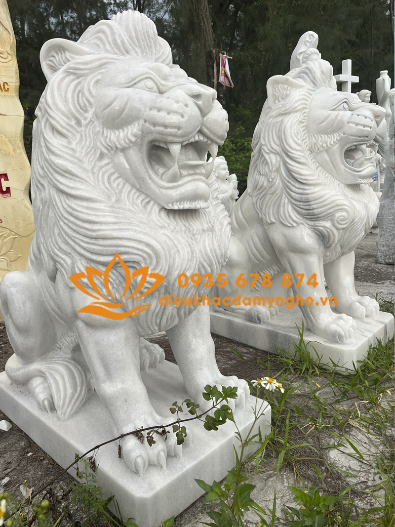 Điêu Khắc Mẫu Tượng Sư Tử Bằng Đá Trắng Đẹp Tinh Xảo