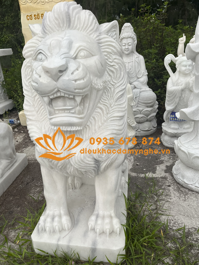 Điêu Khắc Mẫu Tượng Sư Tử Bằng Đá Trắng Đẹp Tinh Xảo