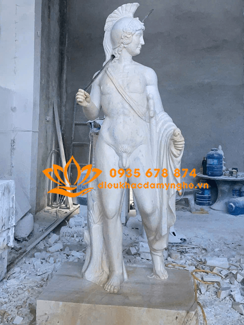 Tượng Thần Chiến Tranh Ares Bằng Đá Cẩm Thạch Vàng Đẹp