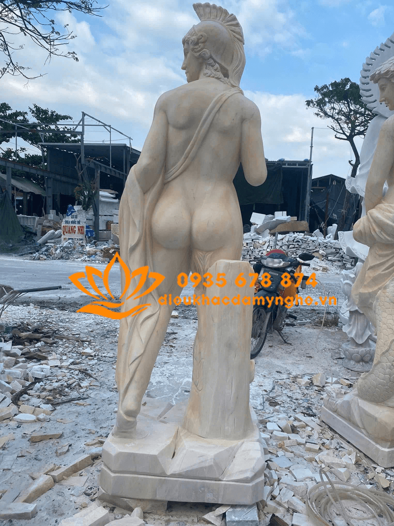 Tượng Thần Chiến Tranh Ares Bằng Đá Cẩm Thạch Vàng Đẹp