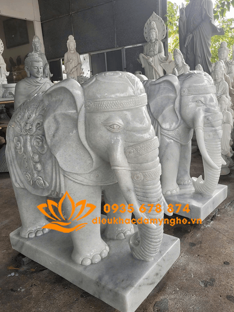 Mẫu Cặp Tượng Voi Bằng Đá Trắng Đẹp Để Cổng Giá Rẻ