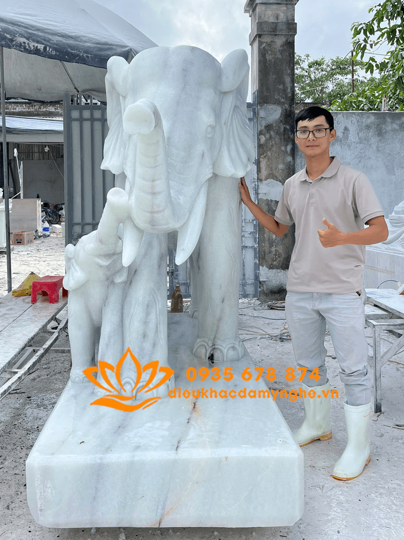 Tượng Voi Đá Phong Thủy Bằng Đá Trắng Đẹp Nhất Cần Thơ