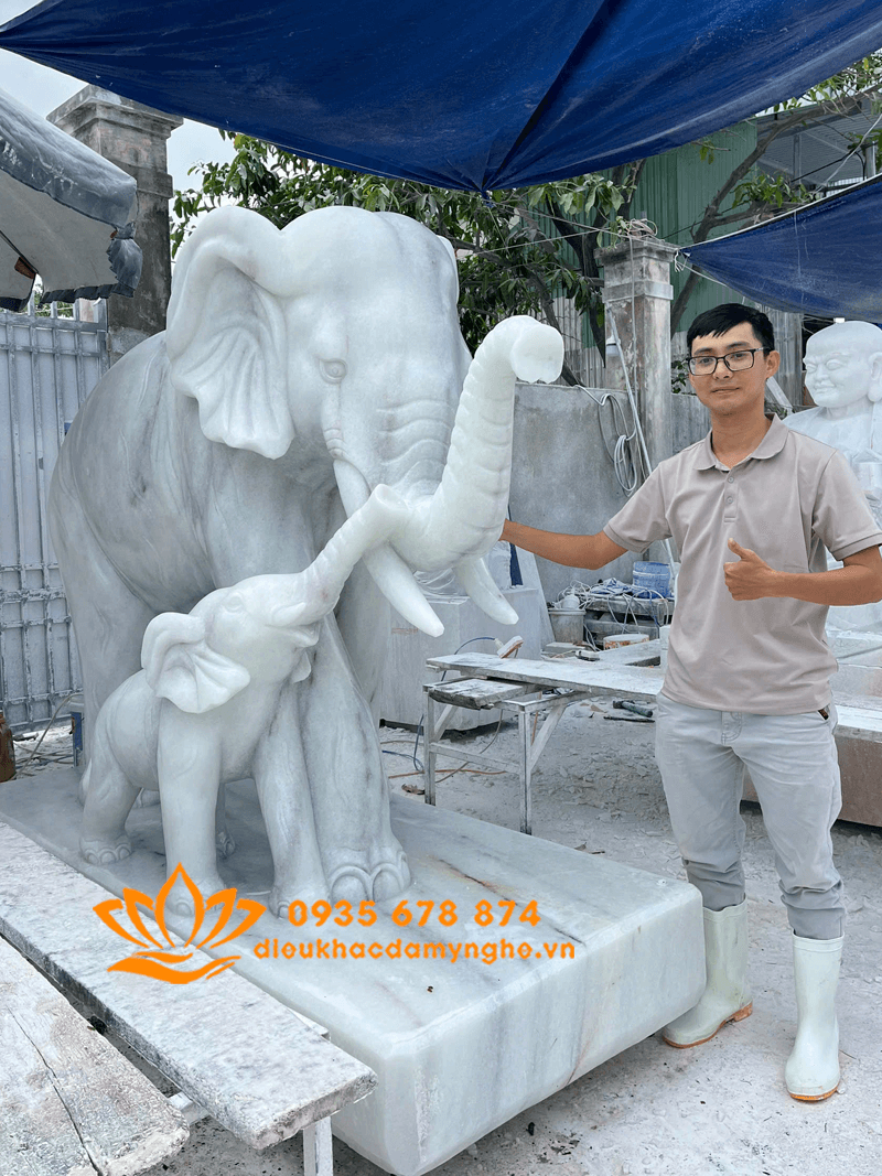 Tượng Voi Đá Phong Thủy Bằng Đá Trắng Đẹp Nhất Cần Thơ
