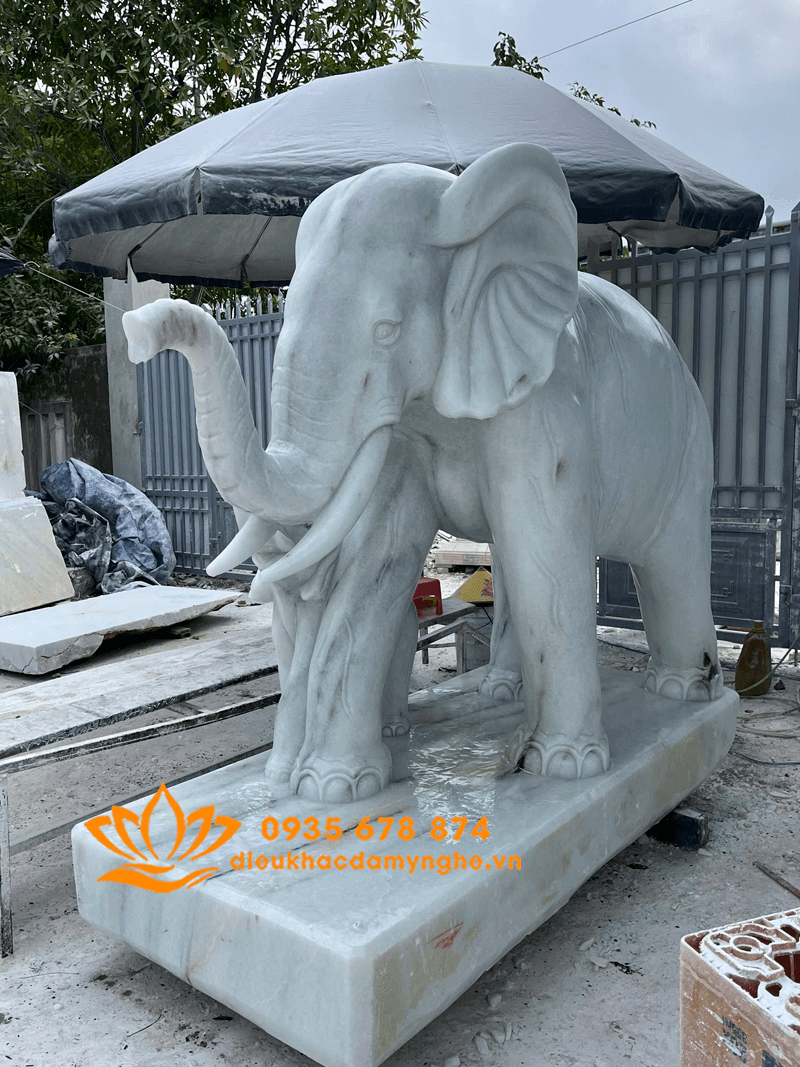 Tượng Voi Đá Phong Thủy Bằng Đá Trắng Đẹp Nhất Cần Thơ