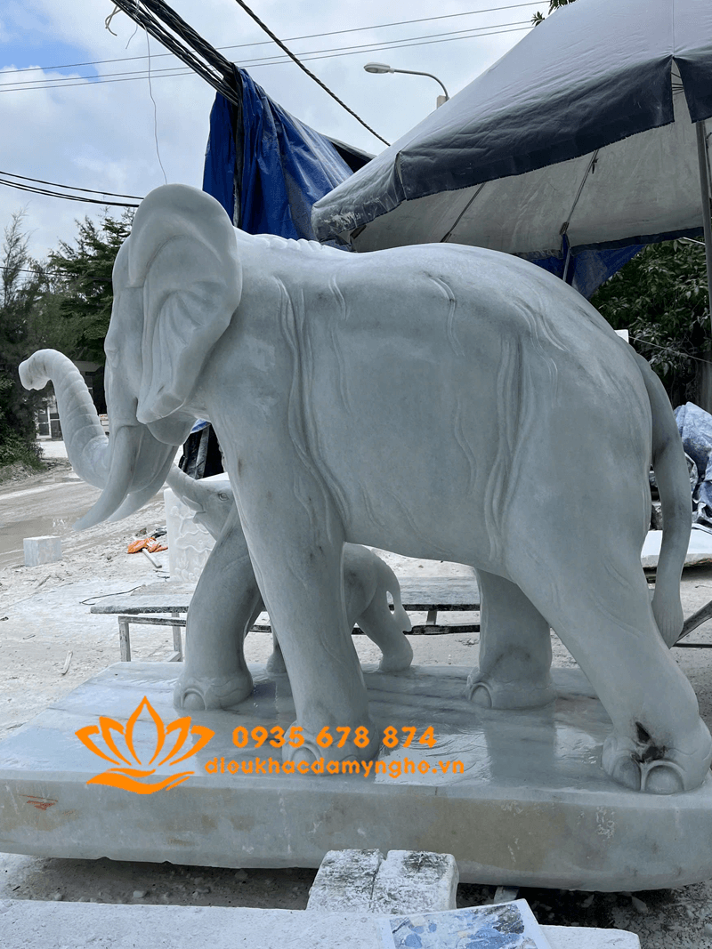 Tượng Voi Đá Phong Thủy Bằng Đá Trắng Đẹp Nhất Cần Thơ
