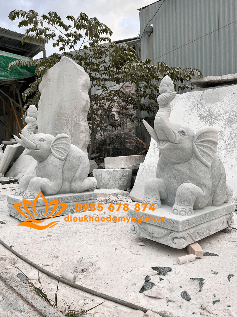 Bán Tượng Voi Quỳ Bằng Đá Phong Thủy Đẹp Tại Long An