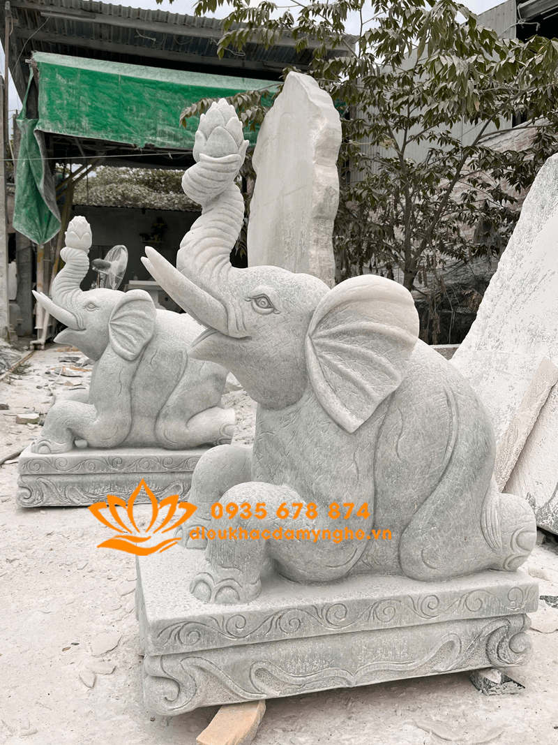 Bán Tượng Voi Quỳ Bằng Đá Phong Thủy Đẹp Tại Long An