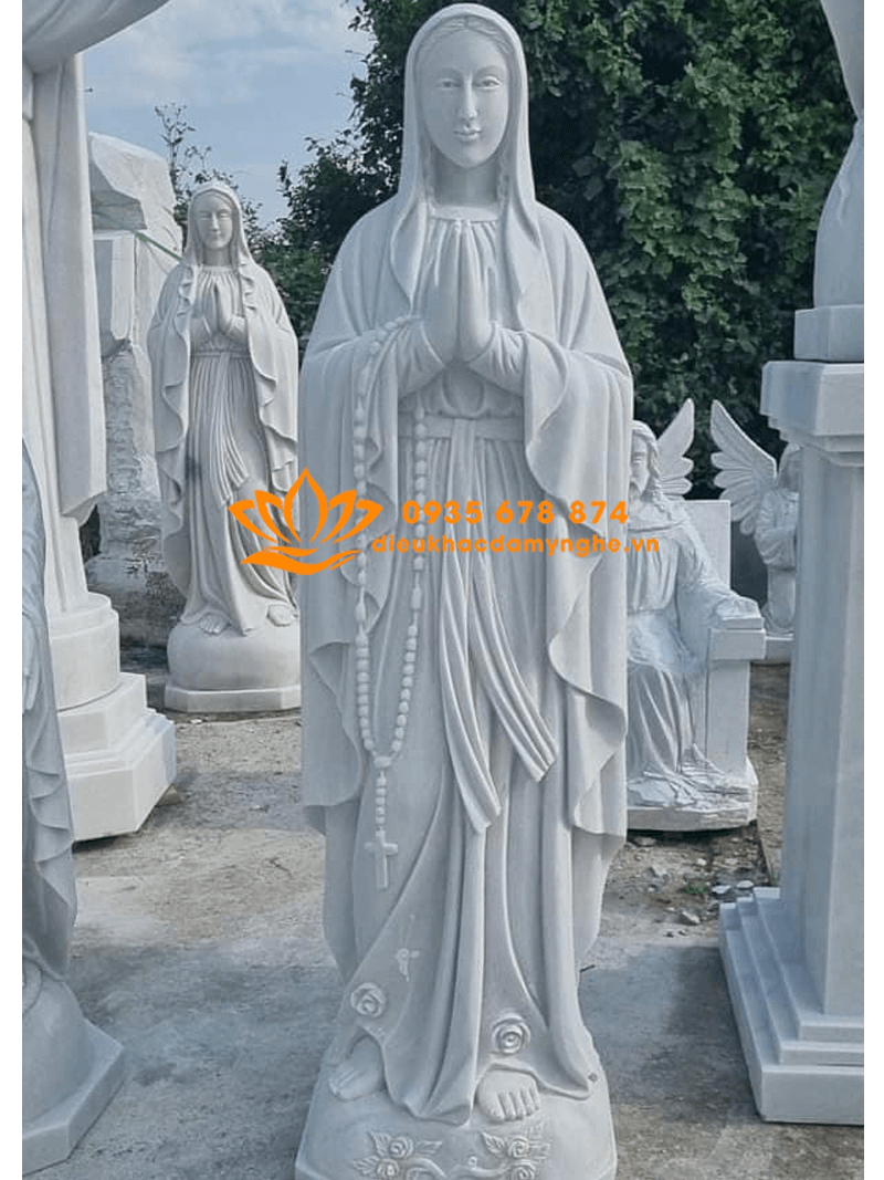Tượng Đức Mẹ Lộ Đức Bằng Đá Trắng Đẹp Cao 2 Mét
