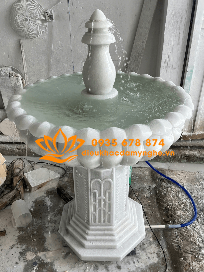Làm Đài Phun Nước Size Nhỏ Trong Nhà Đá Cẩm Thạch Trắng