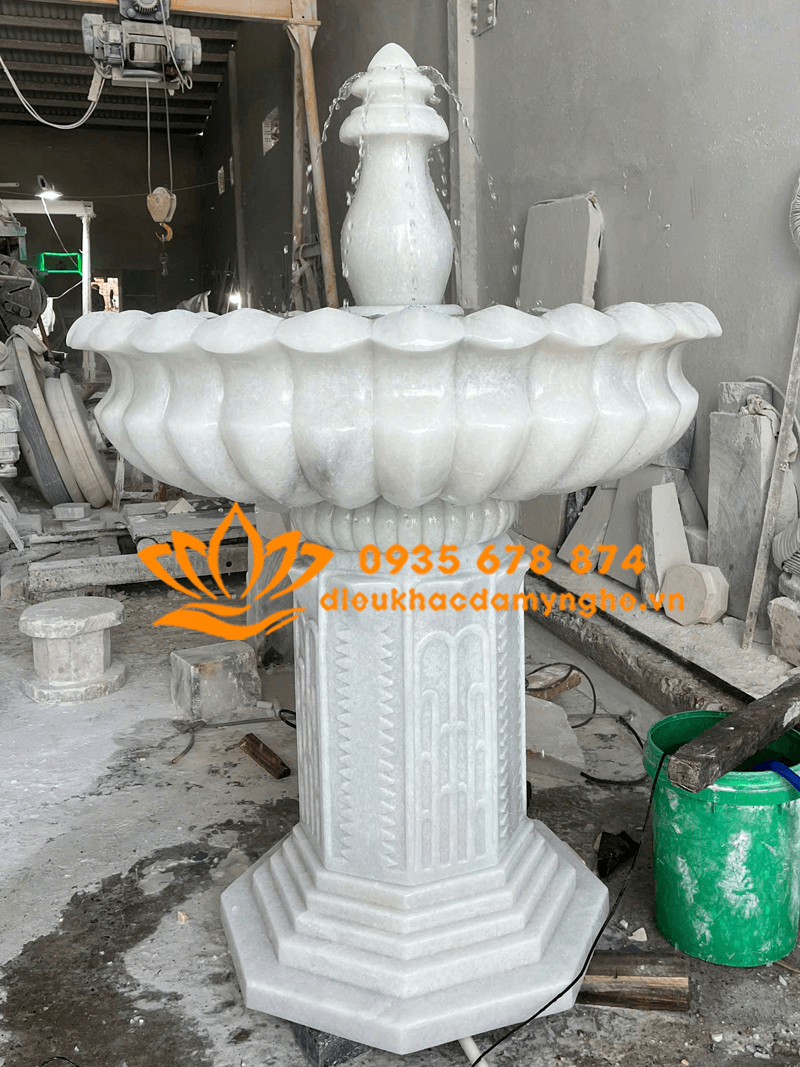 Làm Đài Phun Nước Size Nhỏ Trong Nhà Đá Cẩm Thạch Trắng