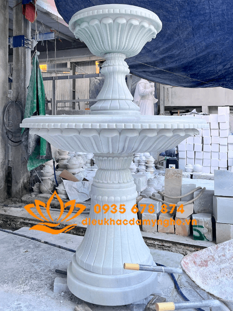 Thiết Kế Đài Phun Nước 2 Tầng Bằng Đá Trang Trí Sân Vườn