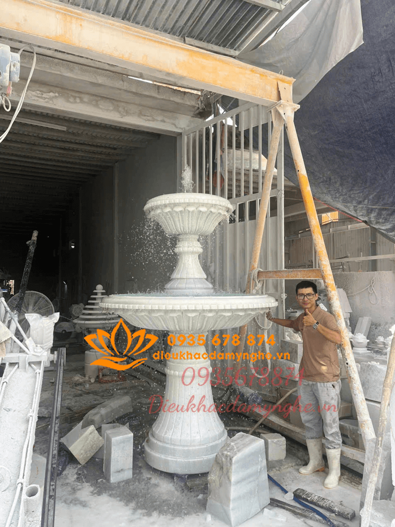 Thiết Kế Đài Phun Nước 2 Tầng Bằng Đá Trang Trí Sân Vườn