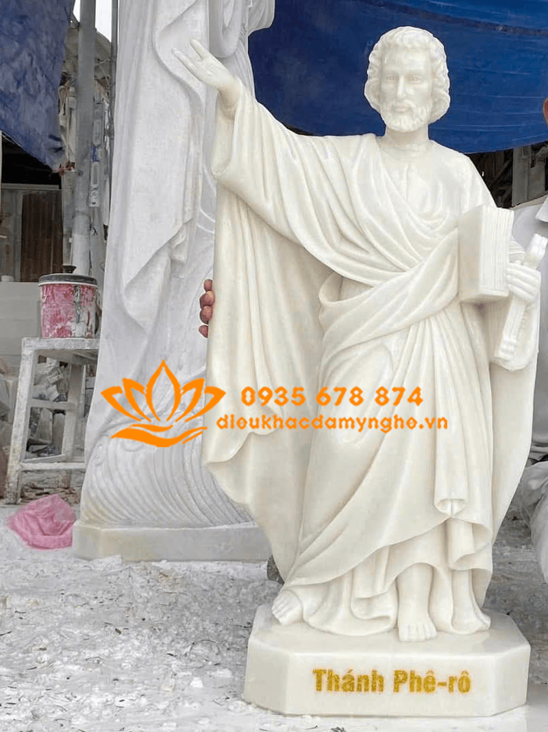 Mẫu Tượng Thánh Phêrô Bằng Đá Cẩm Thạch Trắng Cao 1 Mét