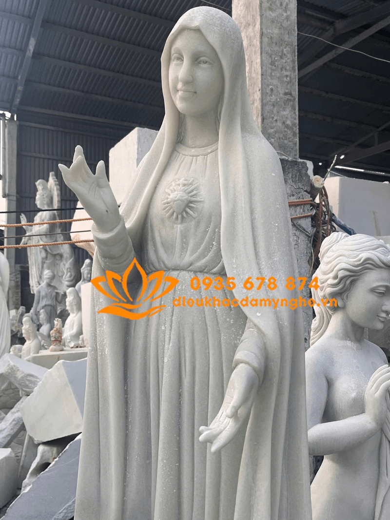 Tượng Đức Mẹ Fatima Bằng Đá Trắng Mịn Cao Cấp