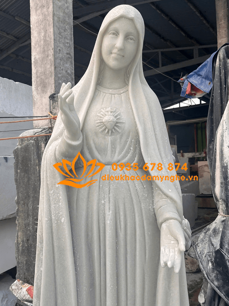 Tượng Đức Mẹ Fatima Bằng Đá Trắng Mịn Cao Cấp