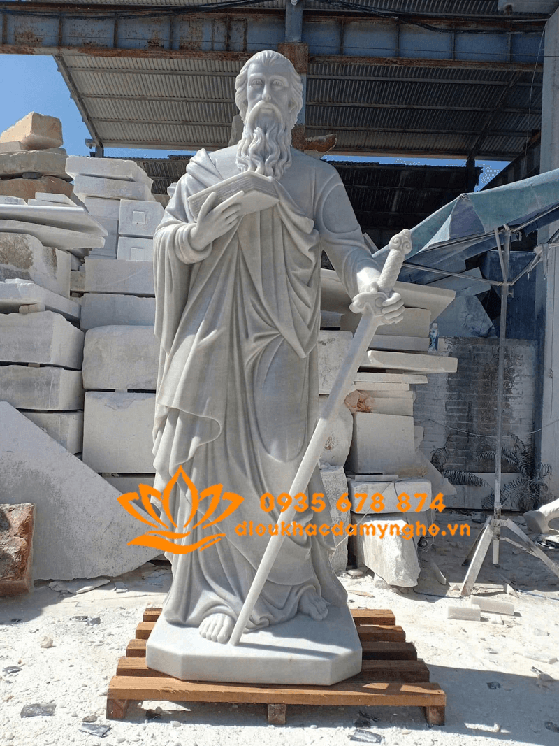 Mẫu Tượng Thánh Phaolô Bằng Đá Cẩm Thạch Trắng Đẹp