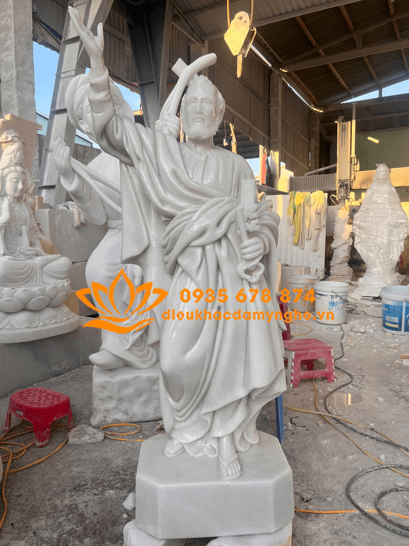 Tượng Thánh Phêrô Bằng Đá Cẩm Thạch Trắng Đẹp Tinh Xảo