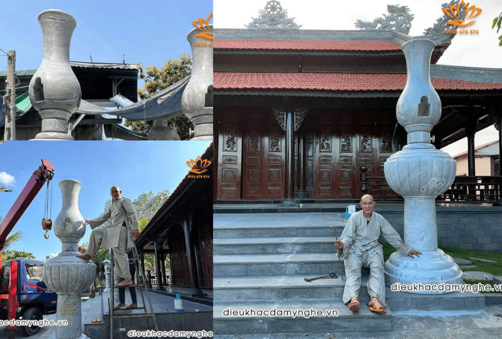 Chế Tác Cặp Đèn Dầu Đá Xám 3,2 Mét Tại Đồng Nai