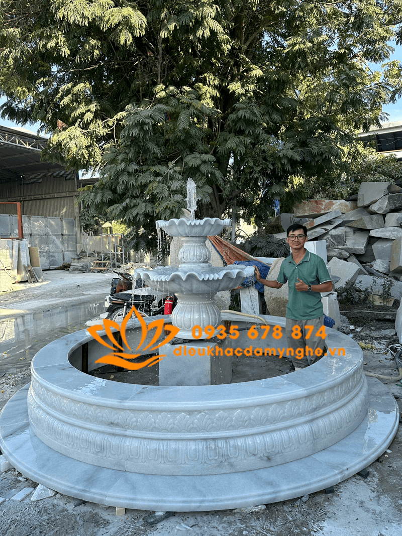 Điêu Khắc Tượng Phun Nước Nghệ Thuật Bằng Đá Trắng Tự Nhiên