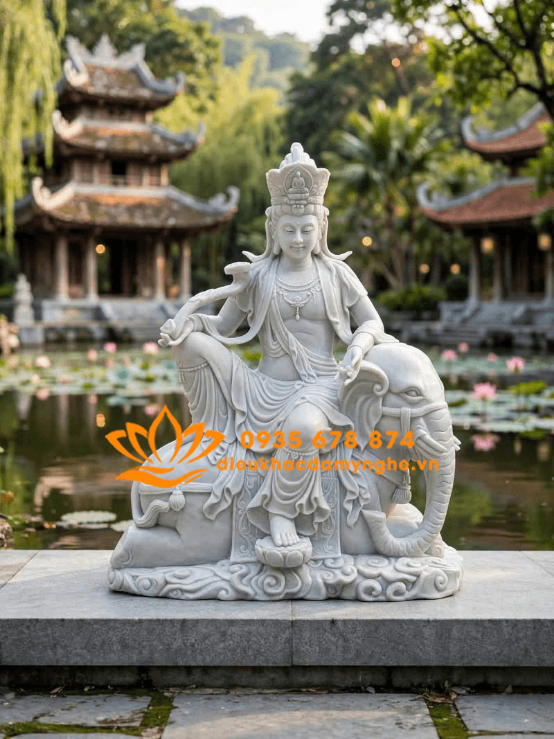 Bộ Tượng Văn Thù Phổ Hiền Bồ Tát Đẹp Bằng Đá Tự Nhiên