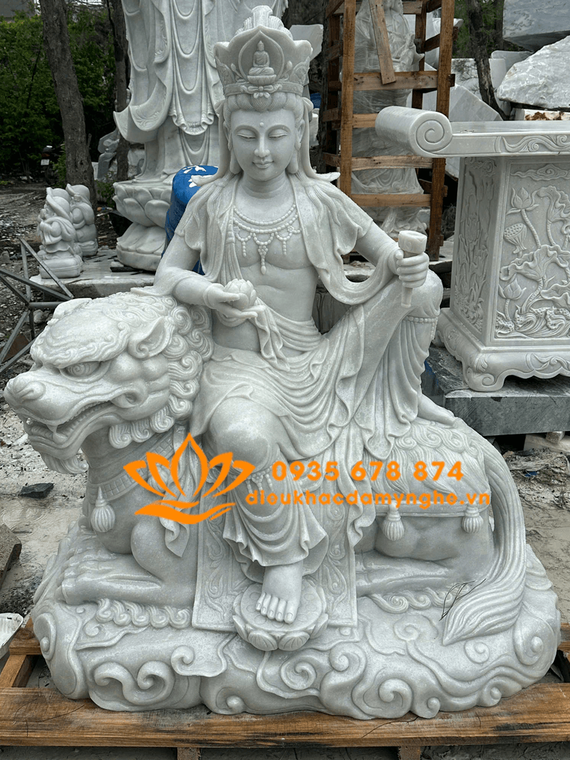 Bộ Tượng Văn Thù Phổ Hiền Bồ Tát Đẹp Bằng Đá Tự Nhiên