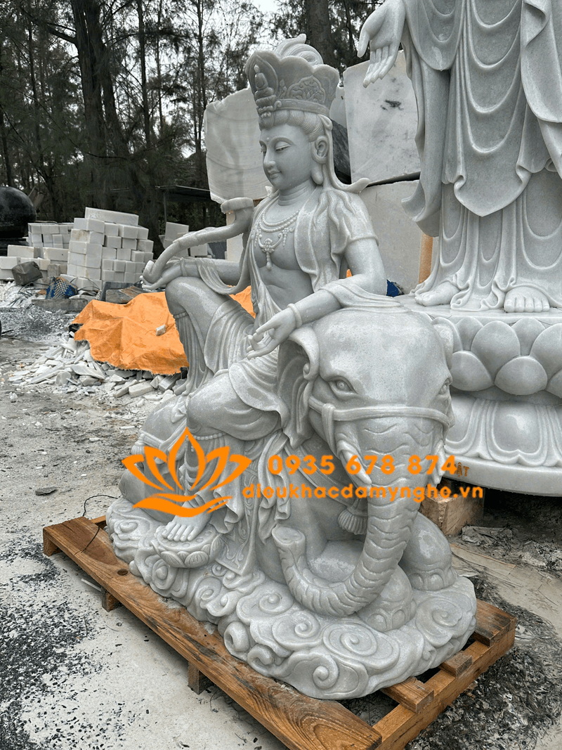Bộ Tượng Văn Thù Phổ Hiền Bồ Tát Đẹp Bằng Đá Tự Nhiên