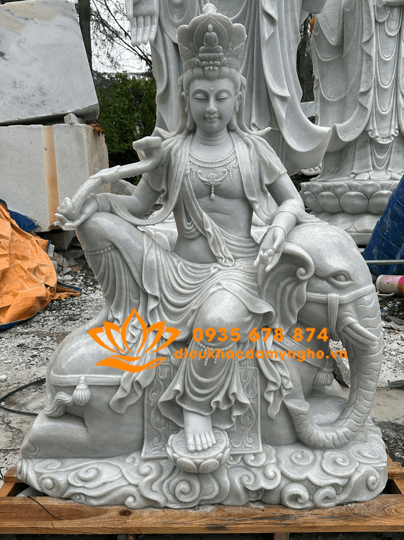 Bộ Tượng Văn Thù Phổ Hiền Bồ Tát Đẹp Bằng Đá Tự Nhiên